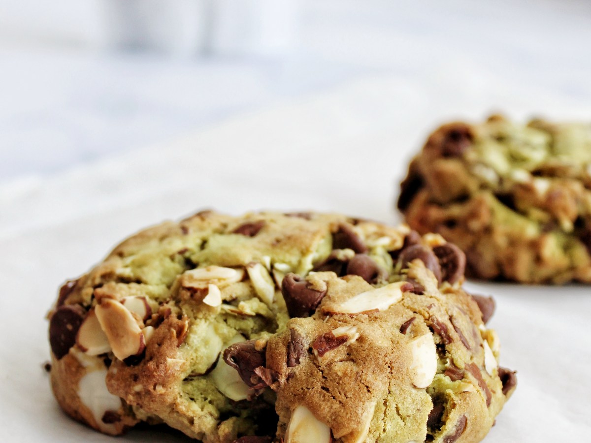 Matcha Levain Chocolate and Almond Cookies